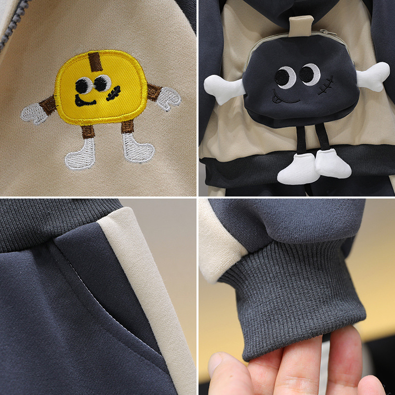 6379 Traje de niño 2025 otoño nuevo bebé de dos piezas de dibujos animados para niños pequeños y medianos con capucha ropa deportiva para niños