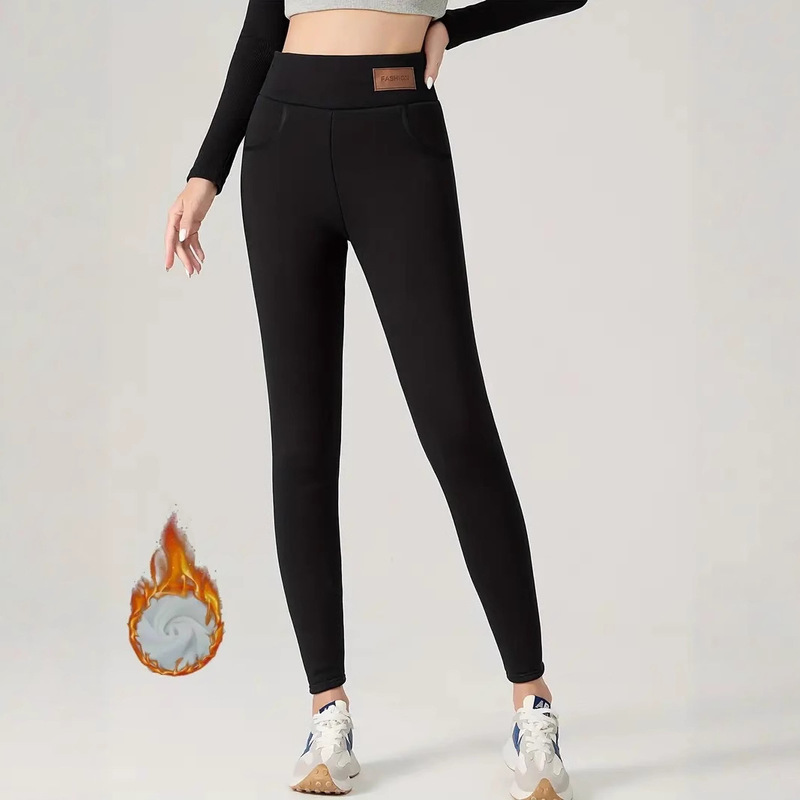 Cross-Border Women's Fleece-Lined Leggings, Warm High-Waisted Slim-Fit Casual Sports Pants with Pockets, Sports Style Cross-Border Women's Fleece-Lined Leggings, Warm High-Waisted Slim-Fit Casual Sports Pants with Pockets, Sports Style