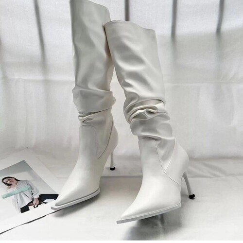 Women's Autumn Trendy Pointed Toe Pouch Heels Over-the-Knee Boot with Fine Heels