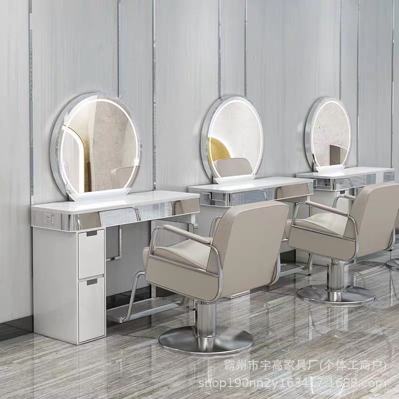 Barbería espejo salón de belleza especial lámpara espejo red salón de belleza rojo permeado cortador de cabello cabinet integrado tablero de espejo único y doble cara