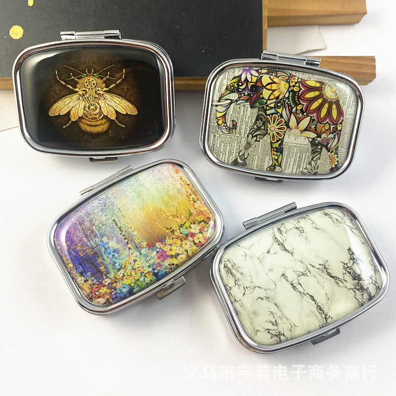 European and American square two -grid metal medicine box Flower and…