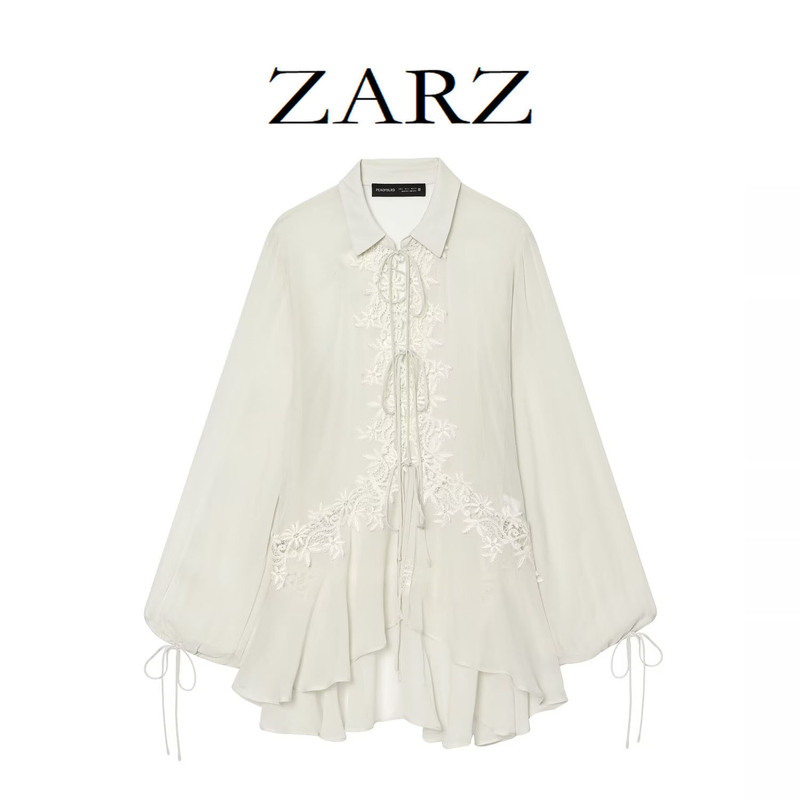ZARZ Custom-made European and American style new women's fashion long-sleeve embroidered lace shirt with a turn-down collar 5919203 ZARZ Custom-made European and American style new women's fashion long-sleeve embroidered lace shirt with a turn-down collar 5919203
