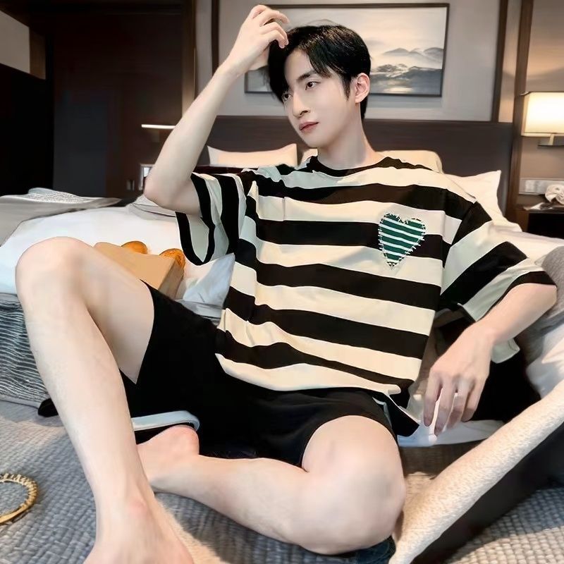 2024 Pajamas Men's Summer Milk Silk Short-sleeved Cartoon Casual Youth Students Thin Home Clothes suit