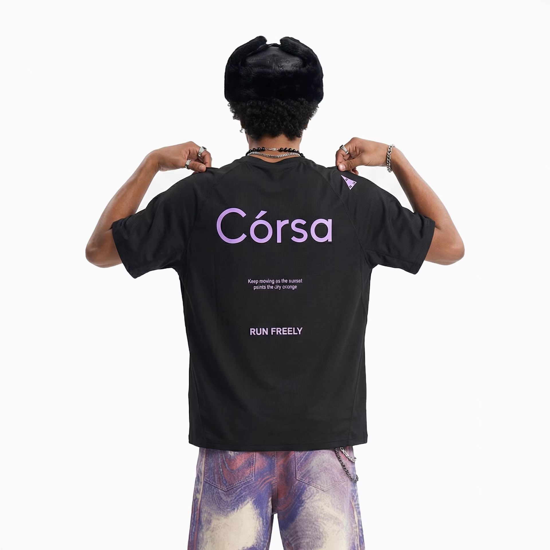 T-shirt de sport contrasté à séchage rapide, collection été 2026, respirant, léger et fin, idéal pour la course à pied en extérieur. Manches courtes._voghion.com