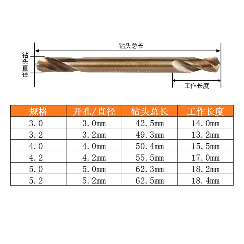 全研磨M35コバルト入り両頭ドリルビット、ステンレス専用両頭スパイラルドリルビット、全金属穴あけ用回転工具|undefined