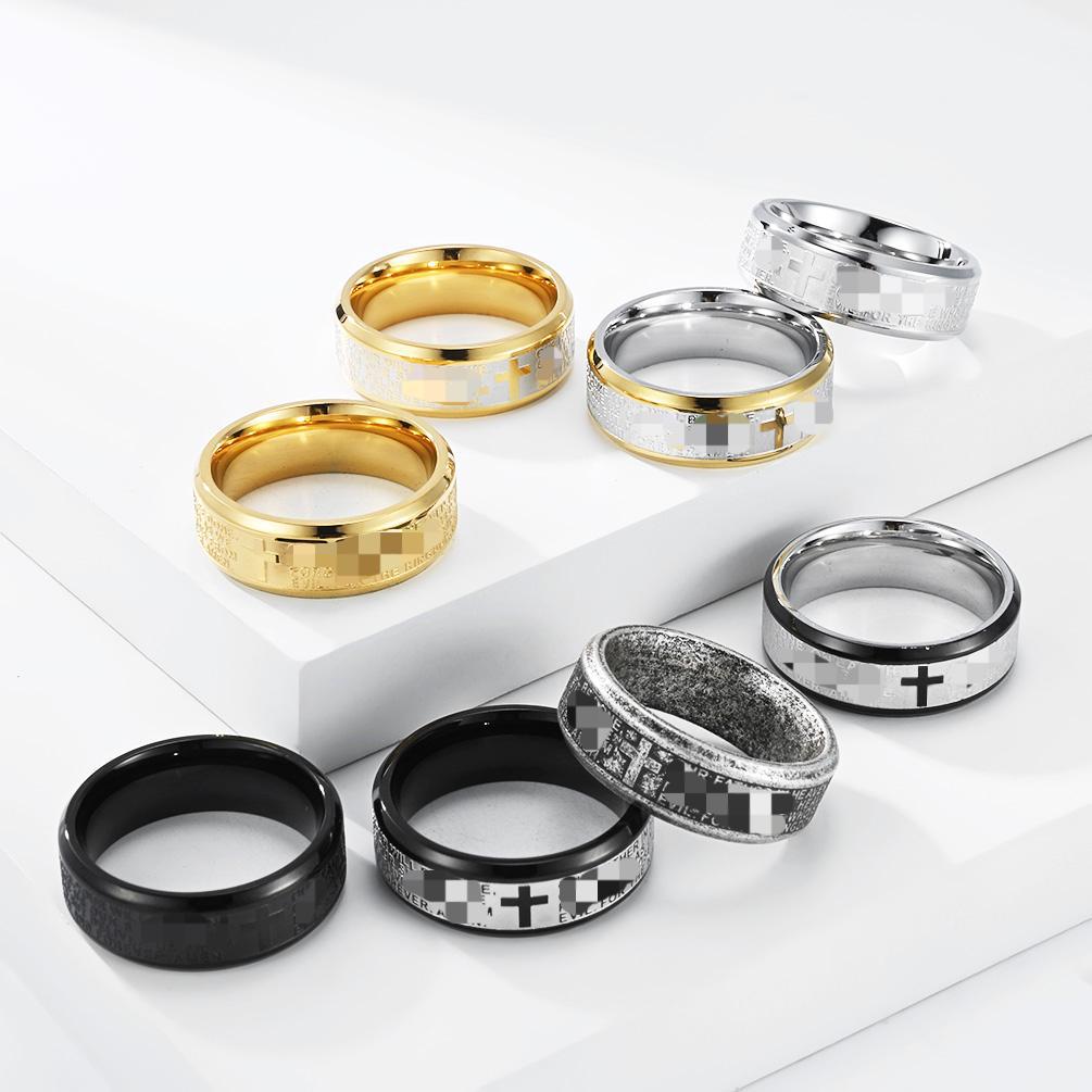 Cross-Border European and American Hot-Selling Titanium Steel Cross Ring for Men, Prayer Protection Stainless Steel Ring, Non-Fading Hand Jewelry