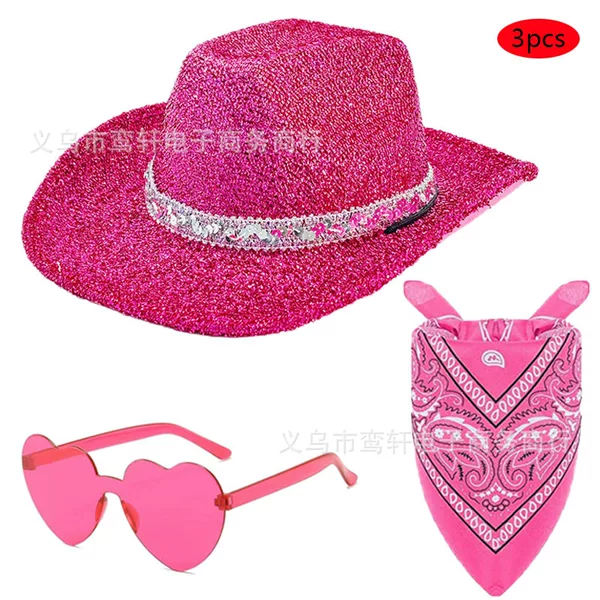 Cross-Border New Silver Feather Silk Cowboy Hat Halloween Party Black Silver Edge Decorative Hat Carnival Party Decorative Hat