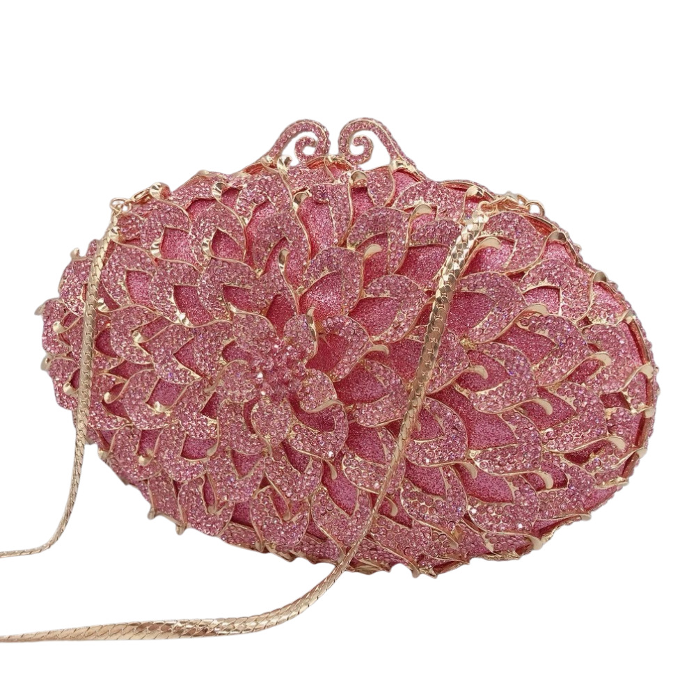 Túi clutch nữ đính kim cương giả kim loại rỗng phong cách dạ hội — hồng, Tùy chỉnh cá nhân chi tiết 3