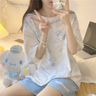 Japanese Style ins Pajamas for Women Summer Soft Girl Girl Cute Cinnamon Dog Sweet Can Be Worn Outside Thin Home Clothes Set