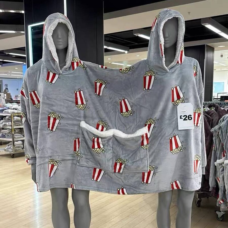 Funny Popcorn Couple Double Hoodie Pajamas Hoodie Creative Loose Girlfriend Flannel Home Clothes Women