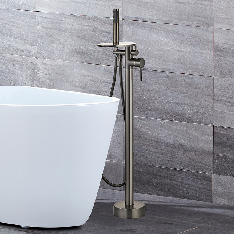 The factory supplies water-plated grey floor-standing waterfall bathtub faucets with high-flow cold and hot dual-control shower heads undefined