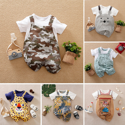 Baby clothes summer children's clothing newborn two-piece harness short crawl suit cartoon trendy baby onesie