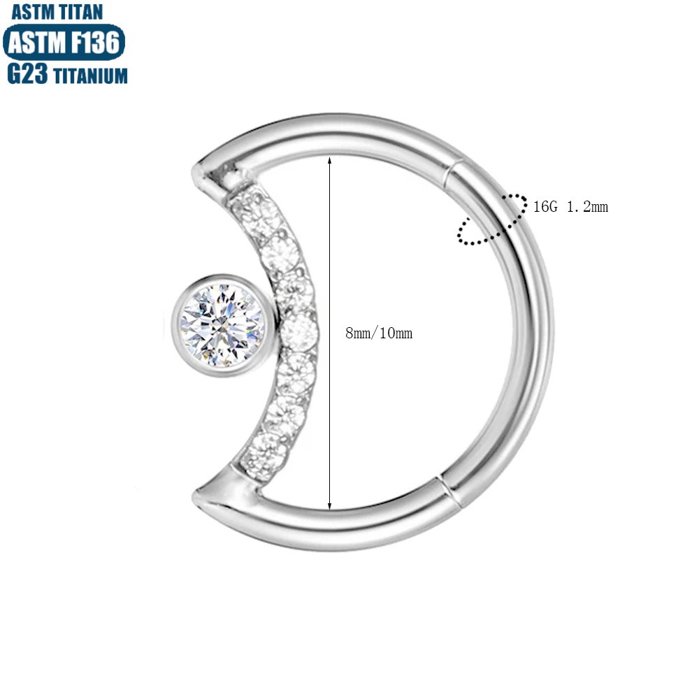 F136 Titanium Alloy Seamless Moon Nose Ring with CZ - Diamond Earring Tragus Septum Piercing Jewelry detail image 13