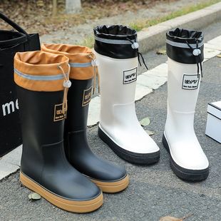 New High Tube Waterproof Mouth Rain Boots Non-slip Thick Bottom Rain Boots Women's Light Soft Rubber Boots Shoe Cover Thick Bottom Outer Wear Water Shoes