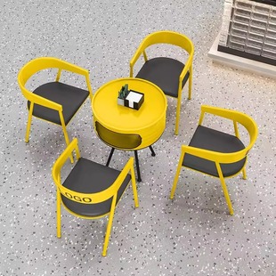 Milk Tea Shop Table and Chair Booth, Trendy Iron Dessert Shop Reception, Commercial Coffee Shop Outdoor Industrial Style Table and Chair Set