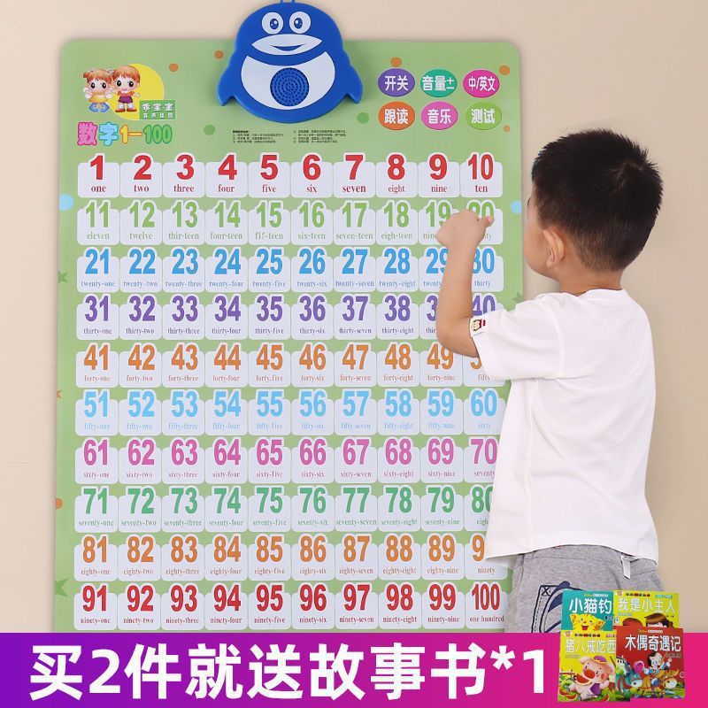 儿童数字1到100有声发声挂图启蒙贴幼儿早教拼音字母表墙|undefined