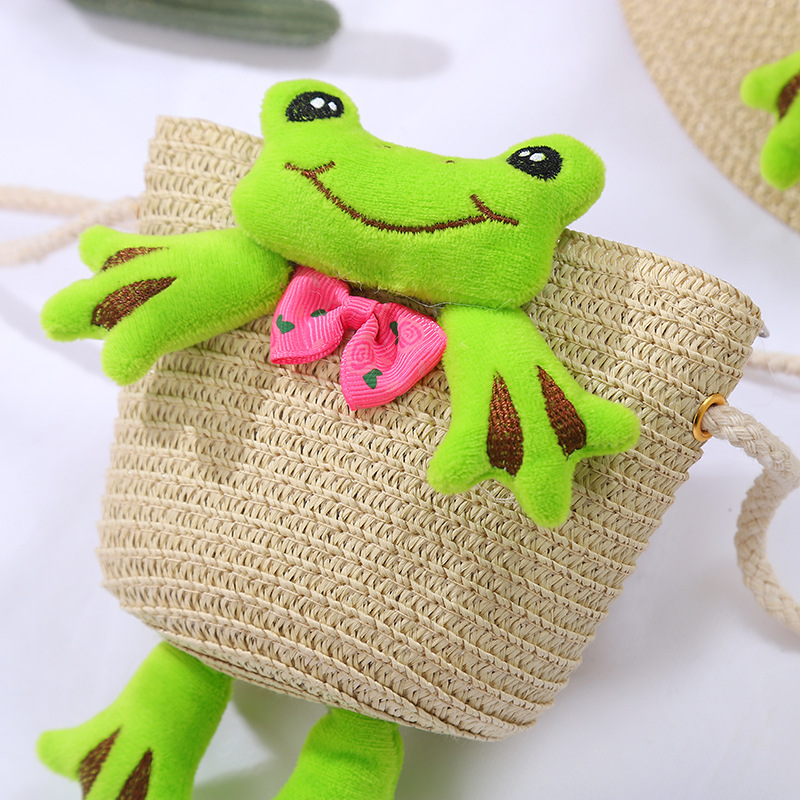 138g Weight Weave Fashion Element Zipper Closure Type Single Shoulder Strap Strap Type Straw Bag Bags Type Casual, Holiday Occasion Straw Material Animal, Cartoon Pattern Spring&Summer Season Kid'S Gender Cute Style Round, Bucket Shape Kid'S Straw Animal Cartoon Cute Weave Round Bucket Zipper Straw Bag 11