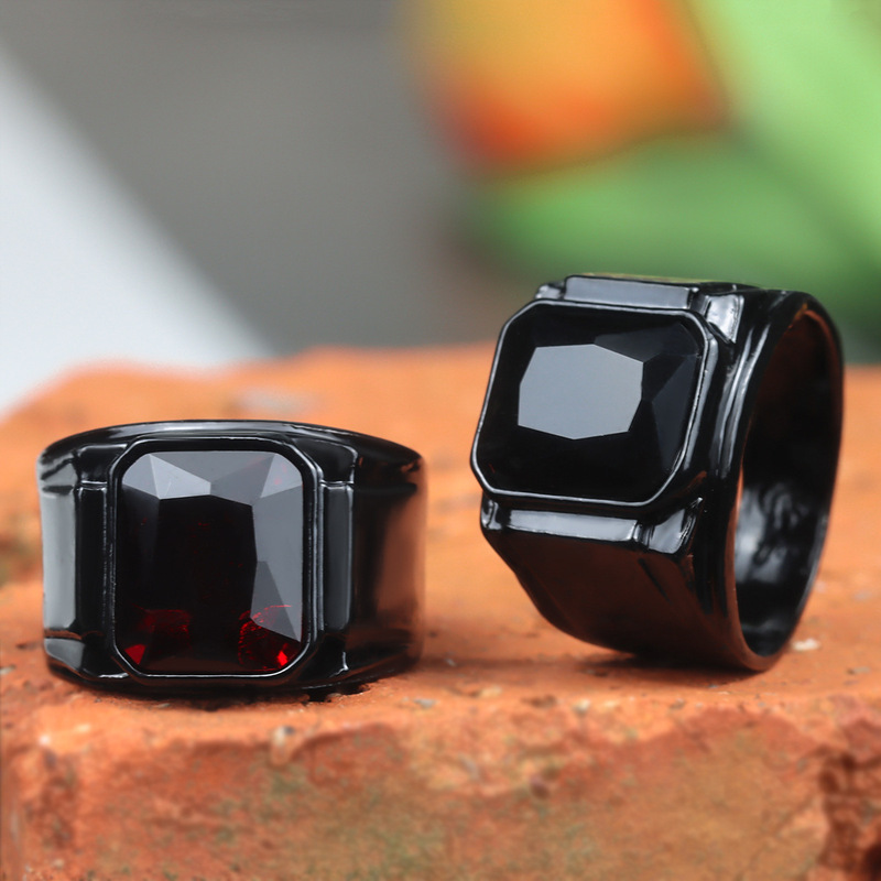 Feiyu Cross-Border Hot Selling Retro Black Ruby New Men's Fashion Hand Accessories Punk Hip-Hop Personalized Alloy Ring