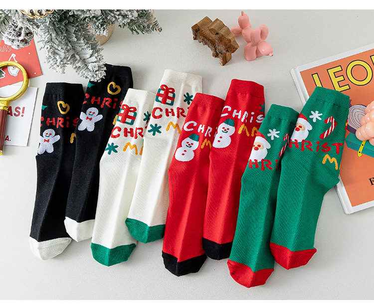 Weihnachtsstrümpfe, Kinder-Mittelrohr-Herbst- und Winter-Sternzeichen-rote Socken, niedlicher Cartoon-Lebkuchenmann, Schneemann,_voghion.com