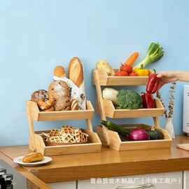 跨境竹制厨房置物架家用多层水果蔬菜收纳架可调节玩具零食整理架
