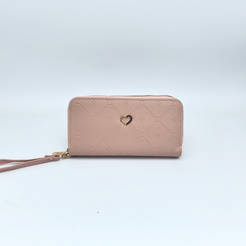 2024 embrague de mujer en forma de corazón compras casual todo fósforo billetera móvil bolso de cuero portátil de gran capacidad