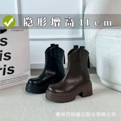 11cm内增高小个子马丁靴女2025新款切尔西短靴粗跟显瘦弹力瘦瘦靴