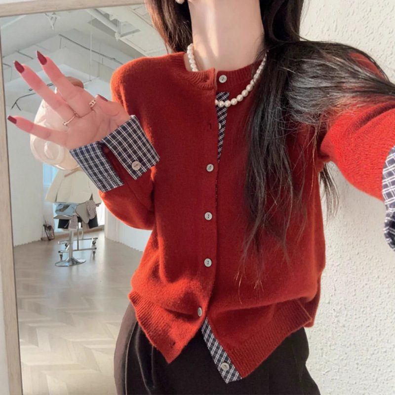 Muzilianの新しいスプライスフェイクツーピースニットセーターカーディガンセータージャケット、女性用、韓国スタイル、シンプルで多用途、シャツスリーブ|undefined