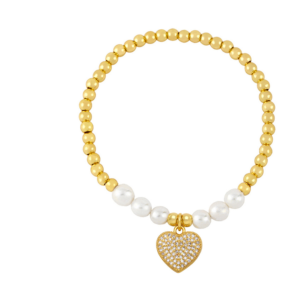 Fashion Copper Heart shape Bracelet Artificial Pearl Zircon Copper Bracelets