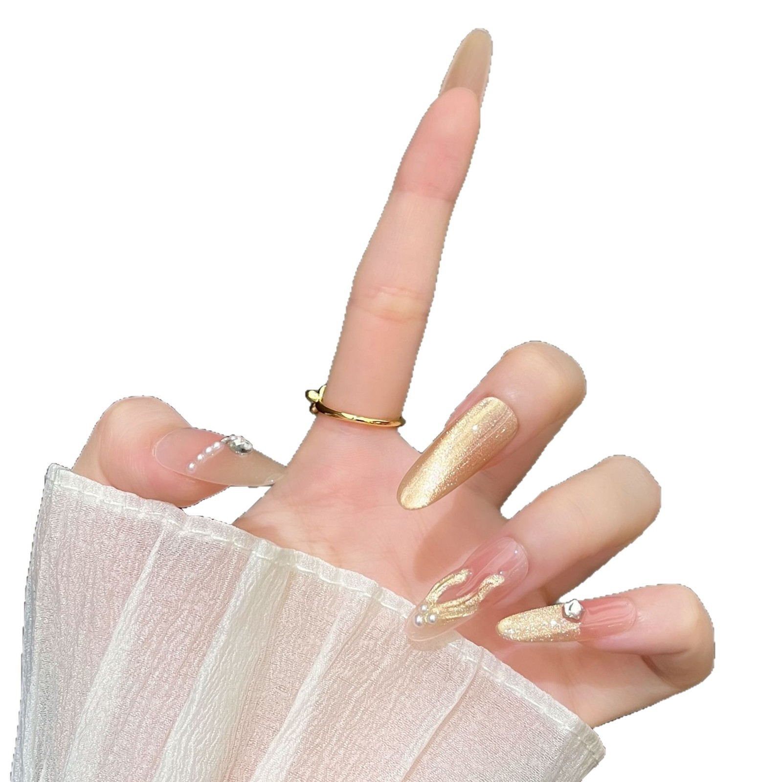 Manual puro otoño y invierno nuevo oro cola de pescado manicure desgaste pieza de uñas productos terminados desmontables fabricantes al por mayor elípticos
