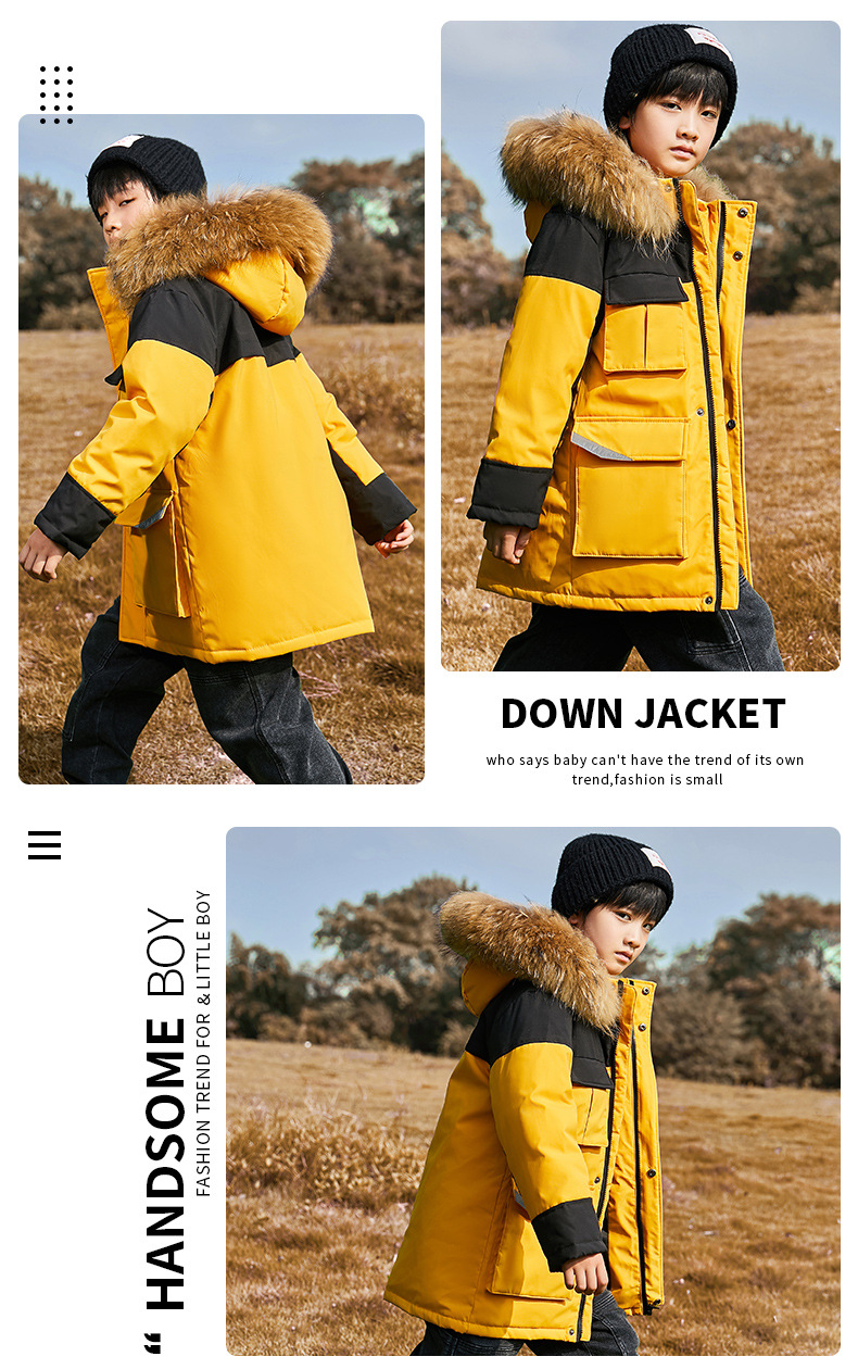 kid's clothing Children's down jacket for boys with long fur collar overalls and thick large children's coat for children_voghion.com