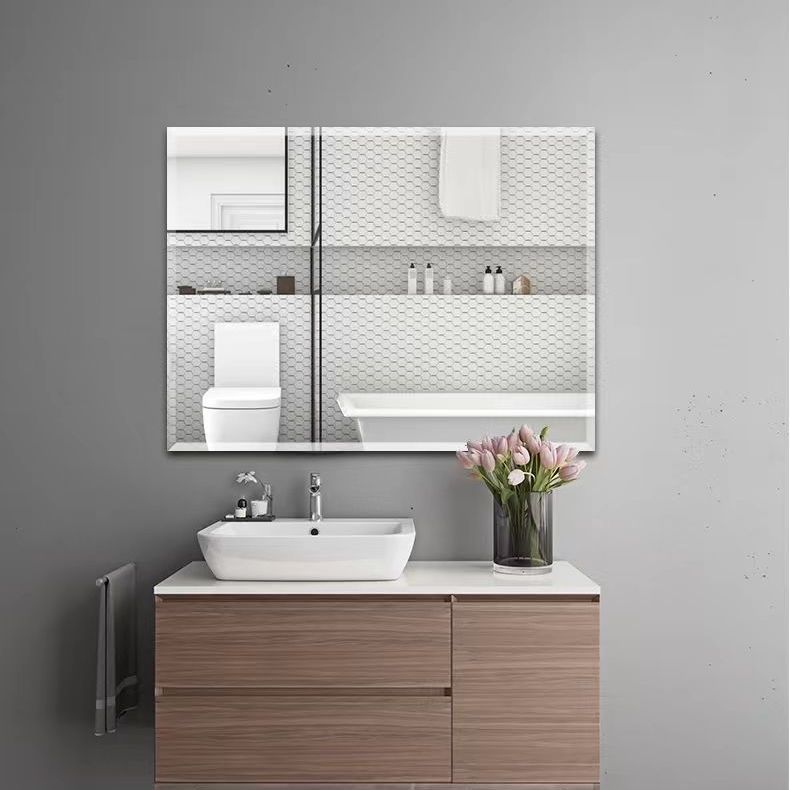 Espejo de baño, espejo de cristal para tocador sin necesidad de taladrar, espejo de medio cuerpo para baño, espejo de baño para montar en la pared, espejo de pared autoadhesivo.
