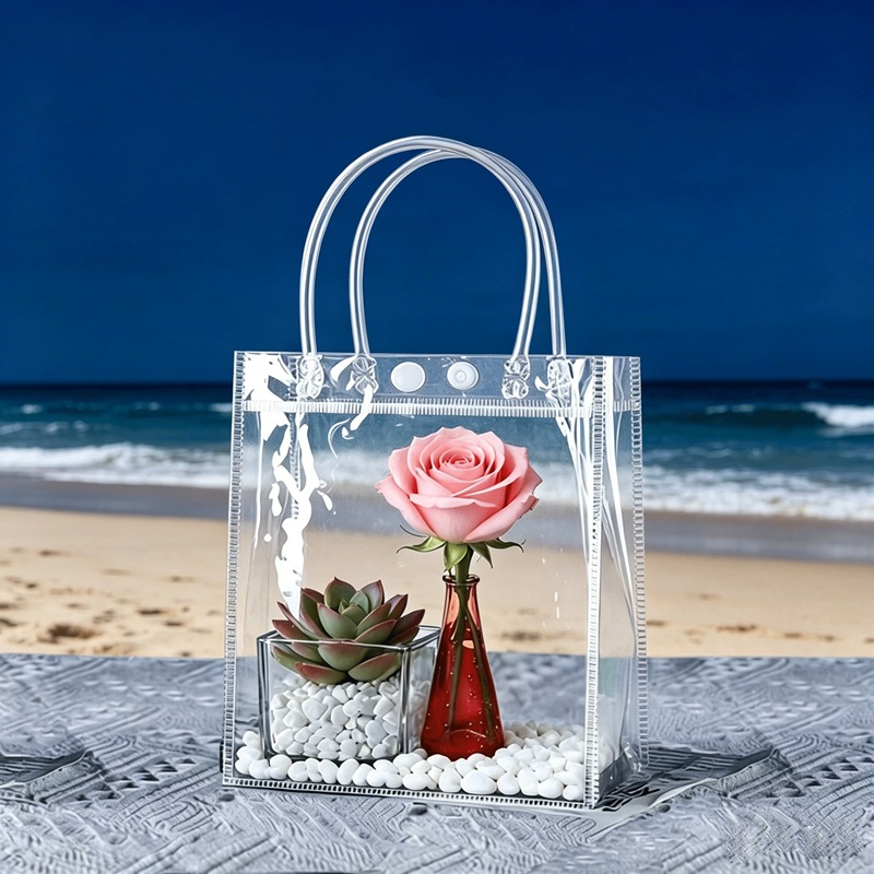 Bolsa de mano transparente de PVC negra, bolsa de regalo para dulces de boda, bolsa de regalo de cumpleaños, embalaje de plástico impermeable transparente