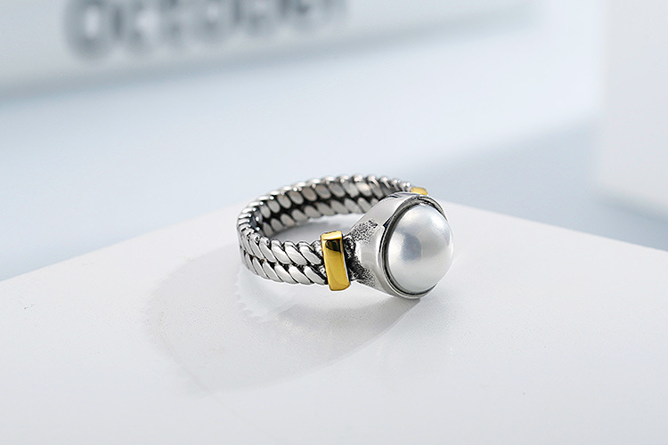6g Weight Shell Inlay Material Festival Occasion 304 Stainless Steel Material Geometric Pattern Unisex Gender Fashion Style Plating, Inlay Craft Silver Color Kalen New Accessories Sources Europe And America Creative Retro Textured Men And Women Available Titanium Steel Pearl Ring 4