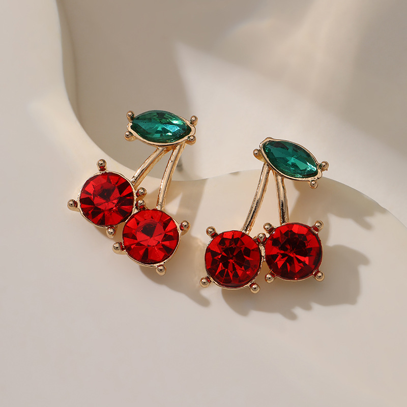 Europa y América de moda moda diamantes fruta amor aretes nuevos comercio transfronterizo personalidad aretes de cereza image 1