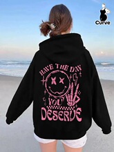 P 32876 Smiley Face Double Sided Print Hoodie ��ĸӡ������