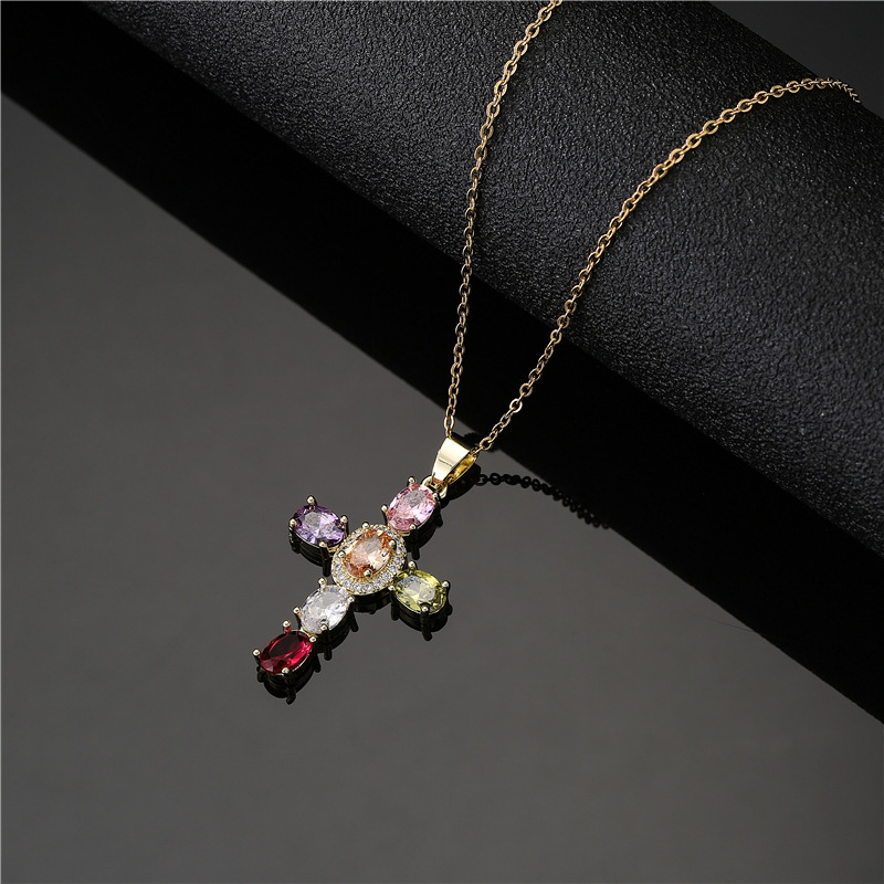hot sale copper micro-inlaid zircon cross pendant necklace jewelry new product