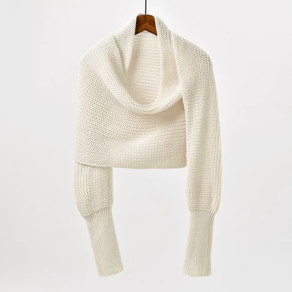 Solid Color Shawl Autumn New Style Asymmetrical Cross Bat Sleeve Cut Out Outer Casual Knitted Sweater Short Jacket for Women