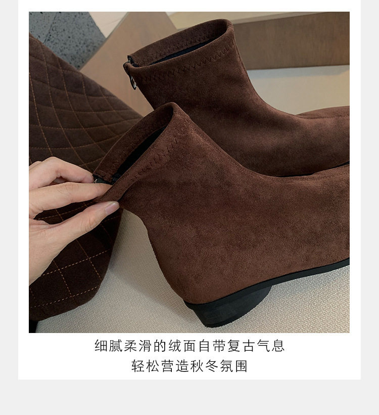 Bốt Chelsea nữ da thật mũi vuông gót 3-5 cm cổ thấp phong cách Hàn Quốc — Kaki, Kaki (cộng với nhung), Màu nâu (cộng với nhung), Màu trà sữa chi tiết 11