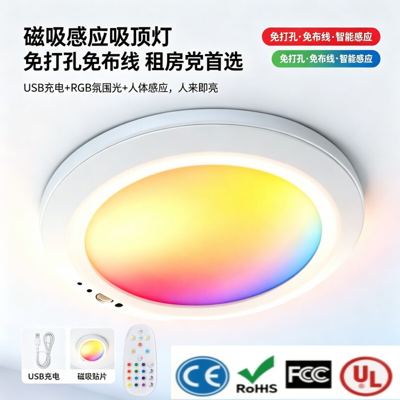 Cross-border Amazon wireless battery-powered ceiling light for home decoration, motion-sensing light for home, dormitory, and corridor ceiling lighting Cross-border Amazon wireless battery-powered ceiling light for home decoration, motion-sensing light for home, dormitory, and corridor ceiling lighting