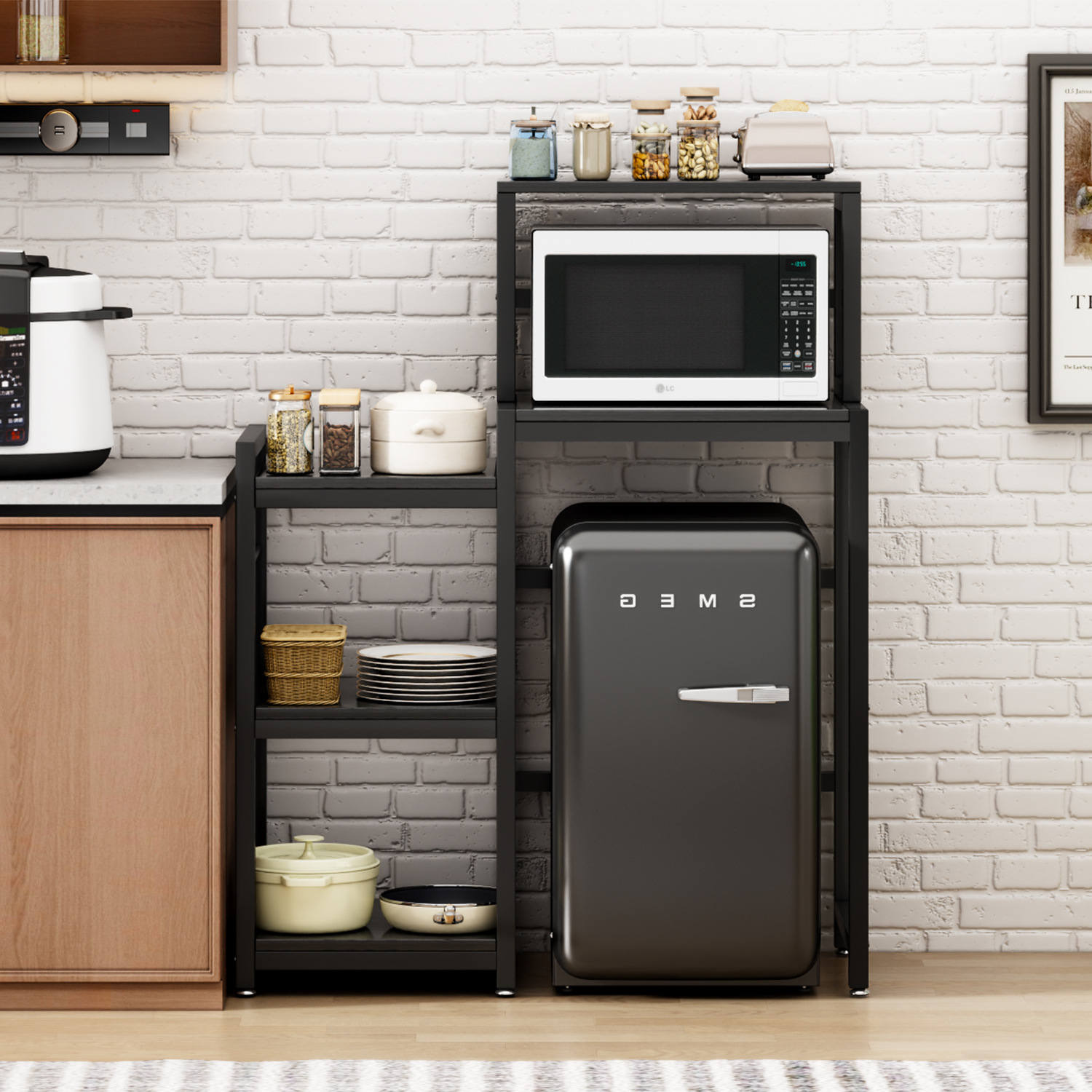 국경을 넘는 아마존 인기 상품, 다기능 주방 수납 선반, 이동식 바닥형 양념통 선반, 전자레인지 선반