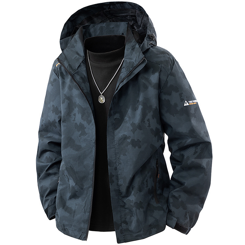 Cross-border camouflage jacket for men, spring and autumn outdoor loose-fitting detachable hood sports casual workwear windproof coat
