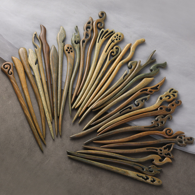 Green Sandalwood Hairpin, Ancient Style Sandalwood Hairpin, Solid Wood Green Sandalwood Hairpin, New Chinese Style Hairpin, Hanfu Hair Accessories Wholesale