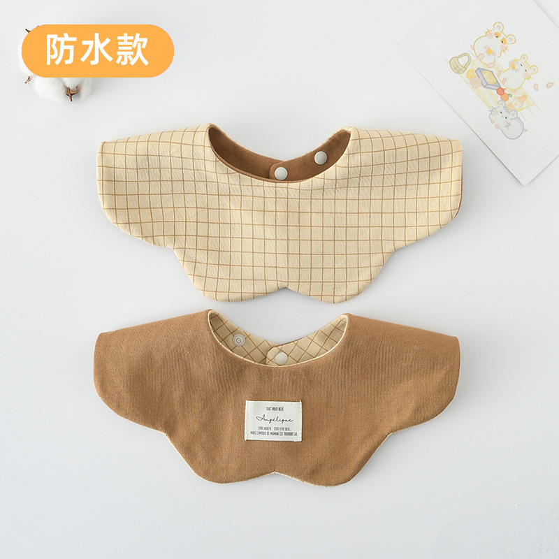 【방수 면 양면】 살구색 작은 격자 + 커피색