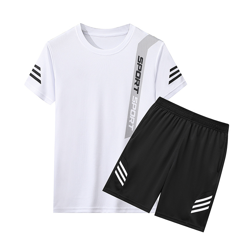 Trajes deportivos para hombres 2024 verano delgado hielo de secado rápido camiseta de manga corta de dos piezas juego de ropa casual de hombre al por mayor transfronterizo