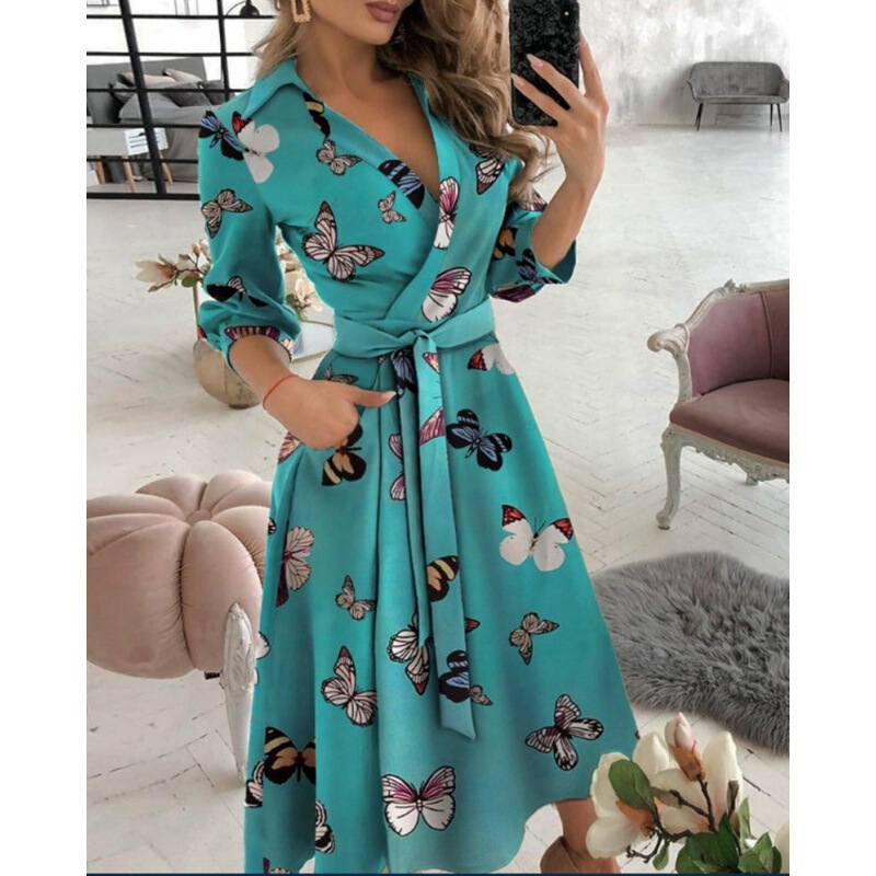2024 Explosions Spring and Summer Fashion Short Sleeve V-Neck Printed Hip Women's Clothing 2024 Explosions Spring and Summer Fashion Short Sleeve V-Neck Printed Hip Women's Clothing