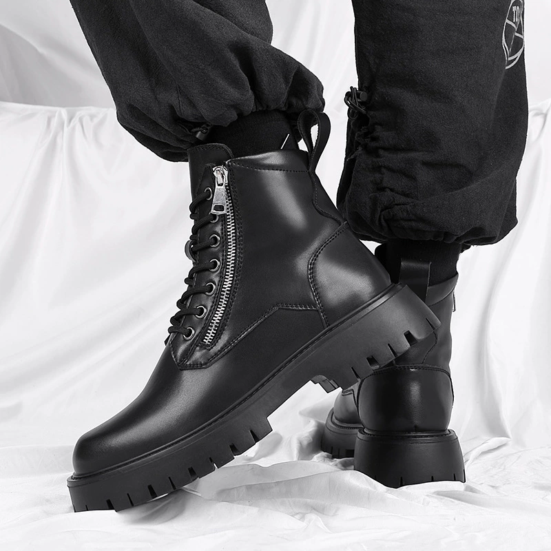 Martens, trend black low boots with zipper English style, custom-made