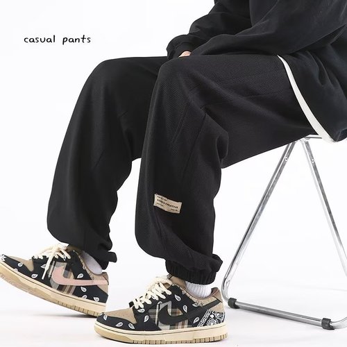 Men's Spring and Autumn Casual Matchable Sweatpants, American Retro Drawstring Large Size Sports Pants, Summer Long Pants