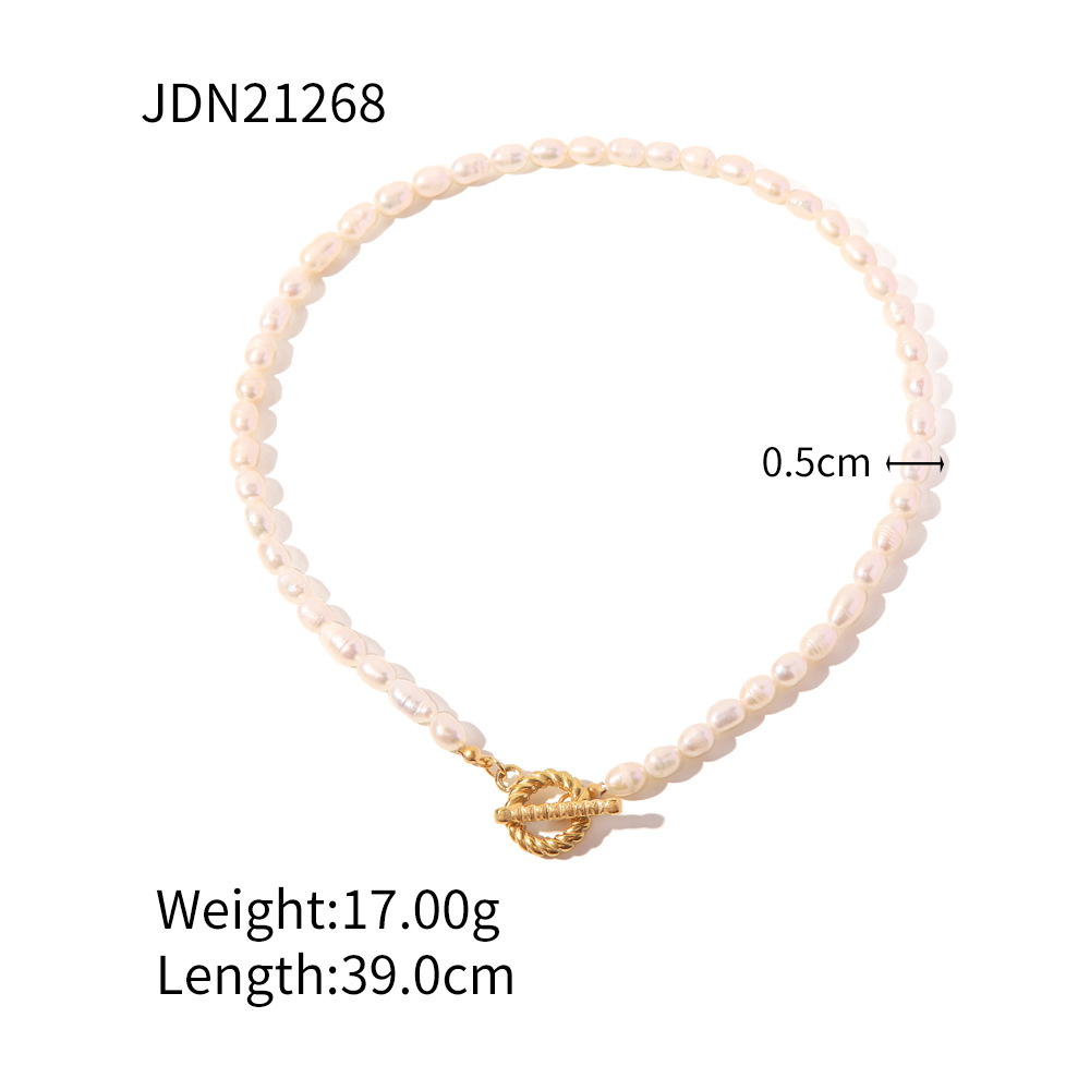 Elegant Geometric Stainless Steel Titanium Steel Beaded Pearl Necklace