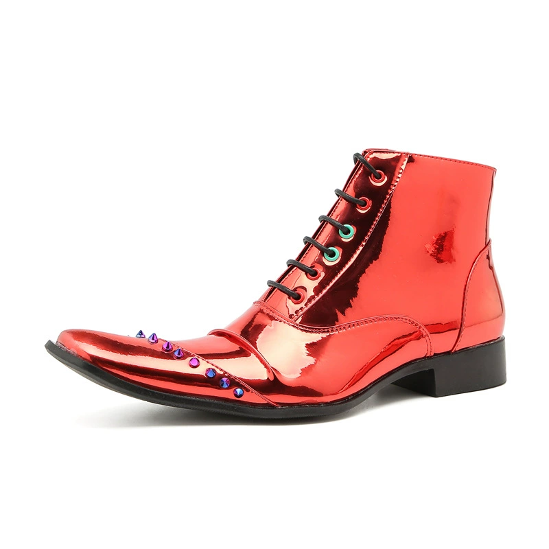 Высокие британские мужские Ботинки Martin из яркой кожи из лакированной кожи Красные Ботинки Челси из воловьей кожи Мужская обувь в стиле ретро модные короткие сапоги