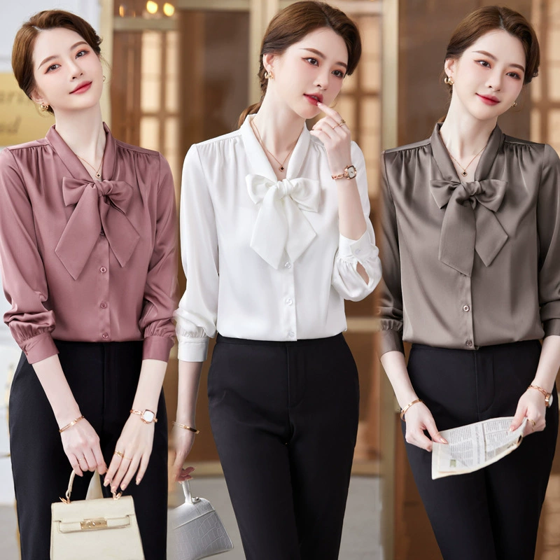 Шифоновая рубашка женская на весну и осень высокого класса Design Sense, новинка 2023 года, элегантная деловая одежда, шикарный топ с длинным рукавом